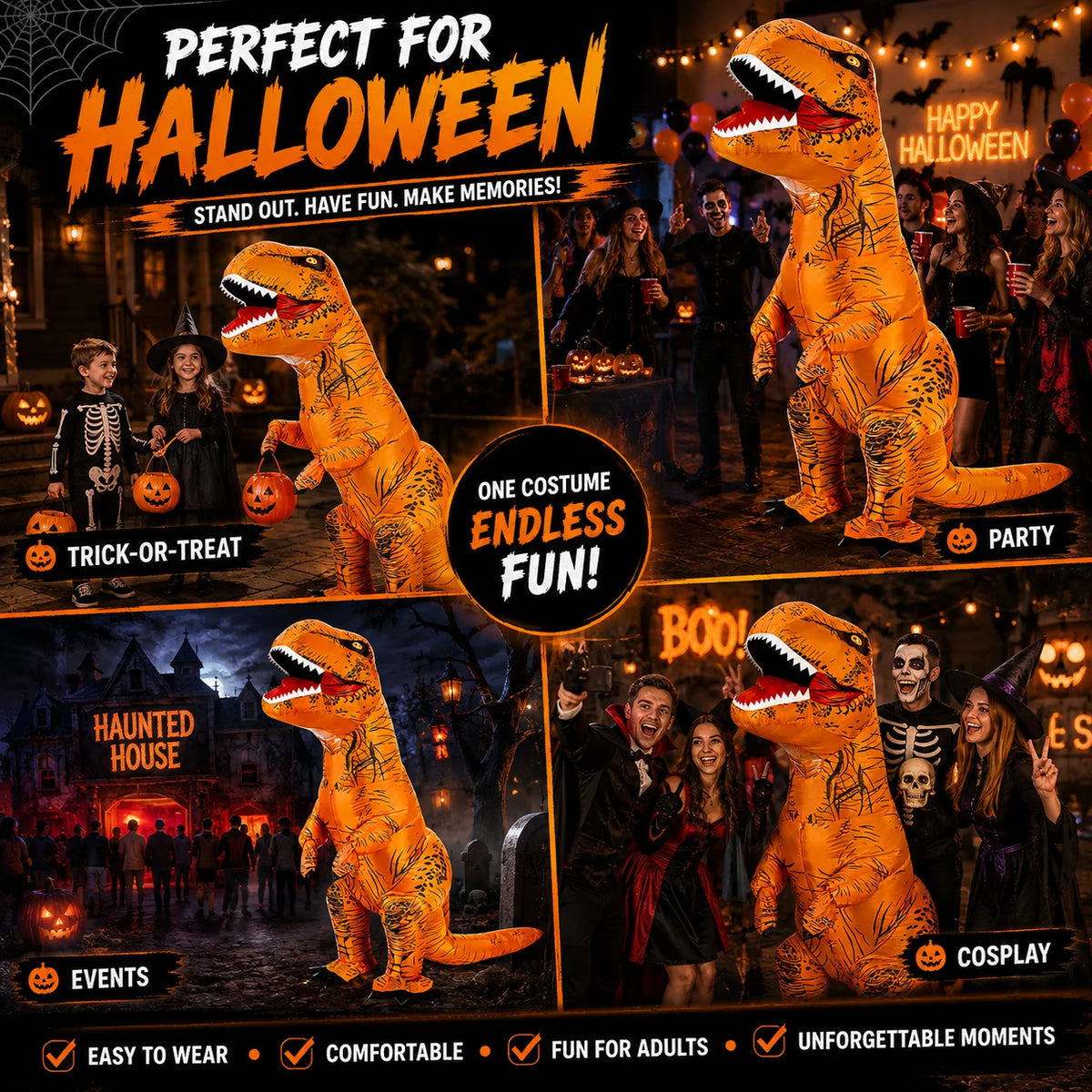 Adult Inflatable Tyrannosaurus Rex Costume, Funny Blow Up Giant T-Rex Dinosaur Suit, Halloween Cosplay Fancy Dress Outfit for Carnival Theme Party Bar Performance