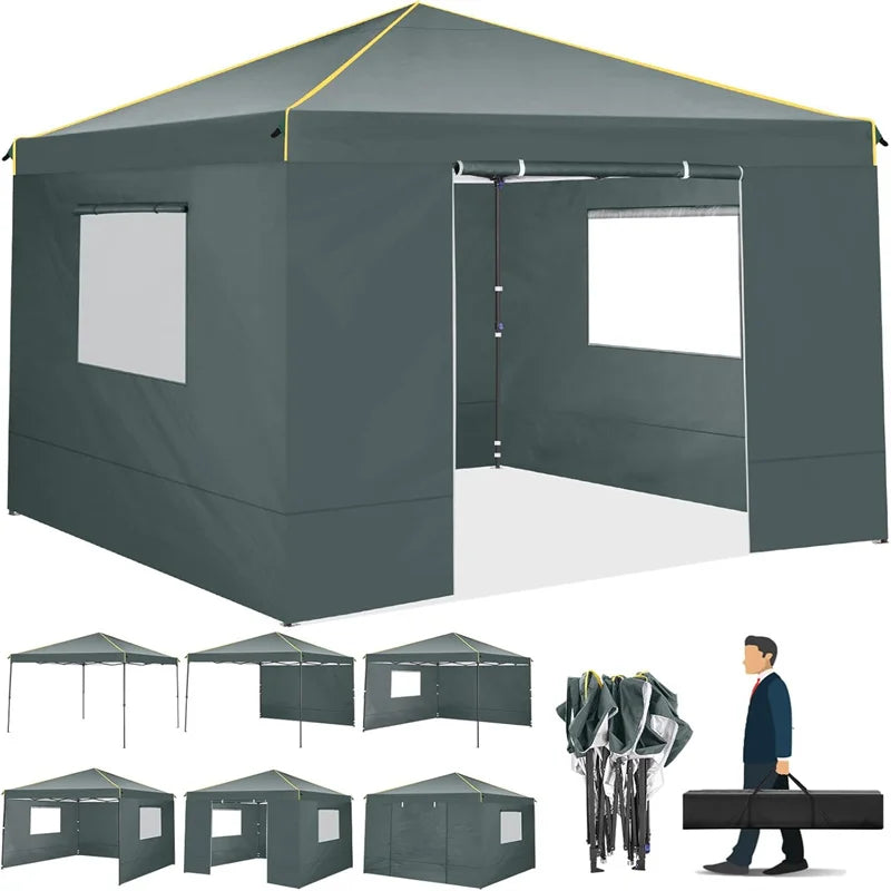 10x10ft Pop Up Canopy Gazebo Tent Awning With Mesh Window 4 Sidewall Carry Bag 4 Stakes Ropes For Party Event Garden Courtyard
