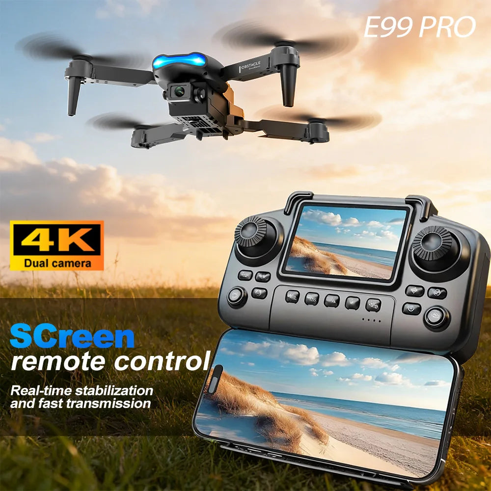 ZNLYRION 4K RC Drone with Screen Remote Control Dual Camera Optical Flow Positioning Obstacle Avoidance Foldable FPV WIFI APP Control One Key Return 360° Flip Quadcopter Toy for Beginners