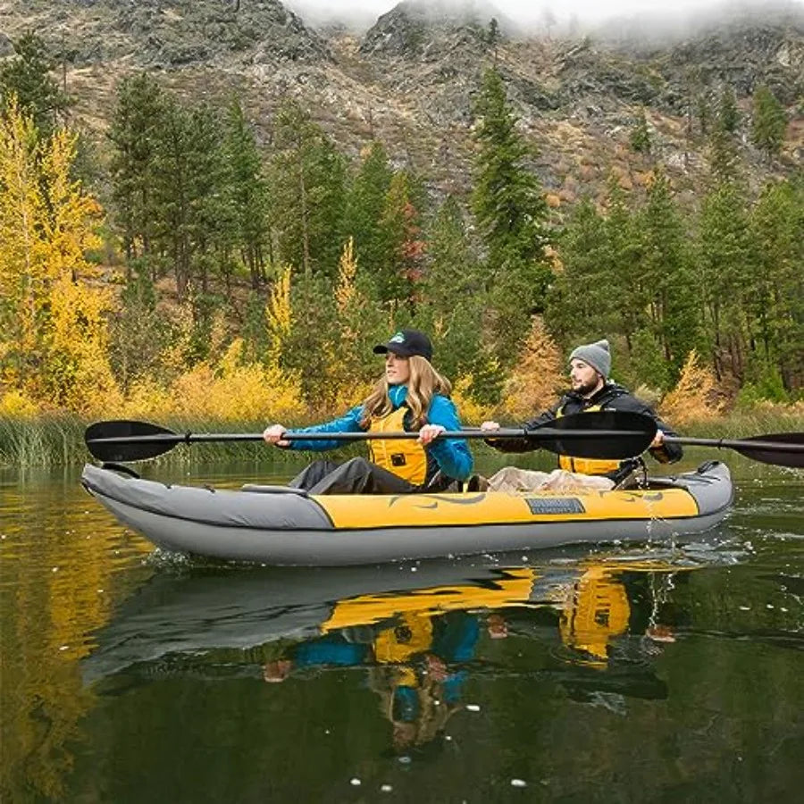 Inflatable Kayak - Recreational Convertible Kayak for 1 or 2 Persons - 11 ft - Yellow