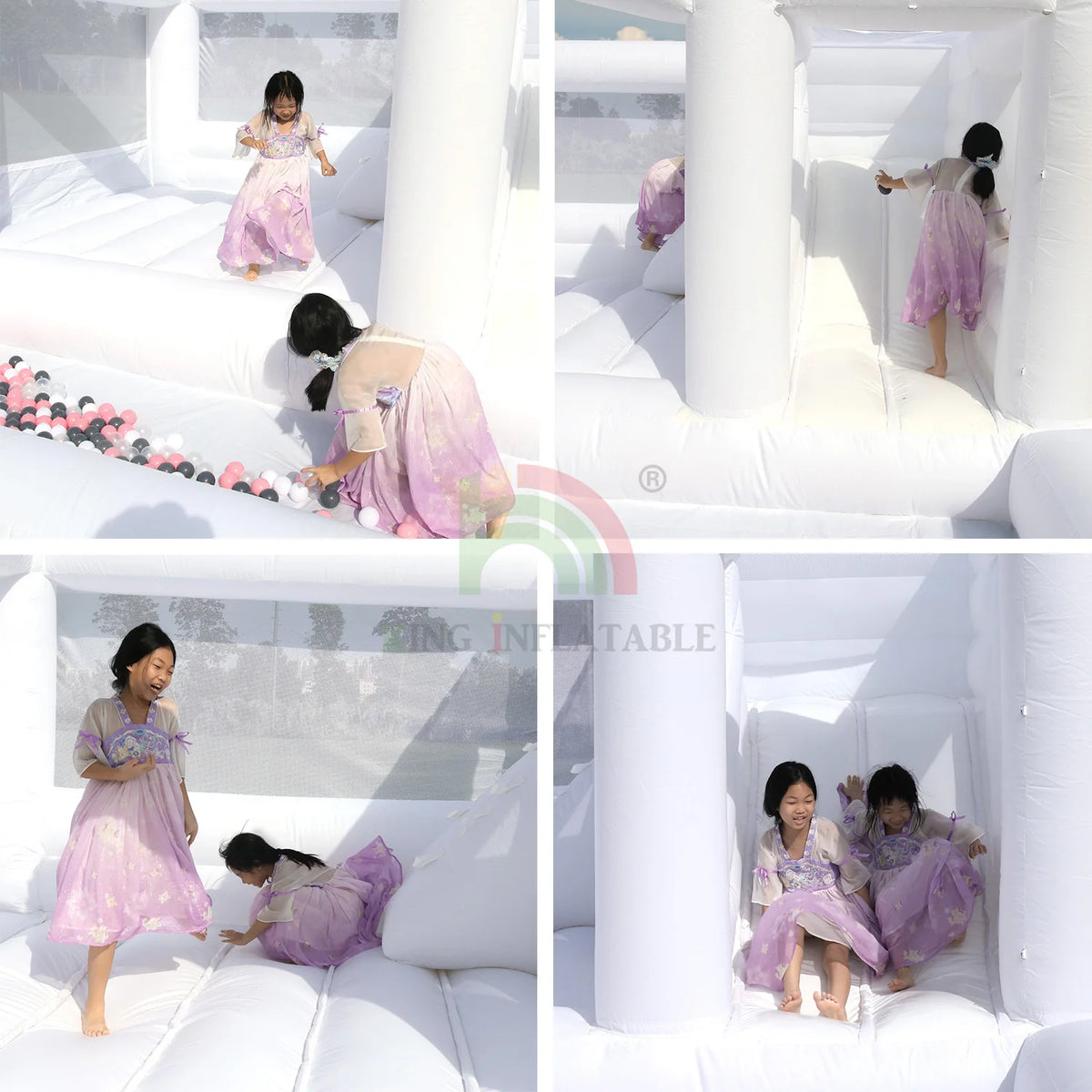 Commercial Inflatable White Bounce House for Kids, Water Slide with Ball Pit, Jumping Castle, Bouncer Blower, 15ft