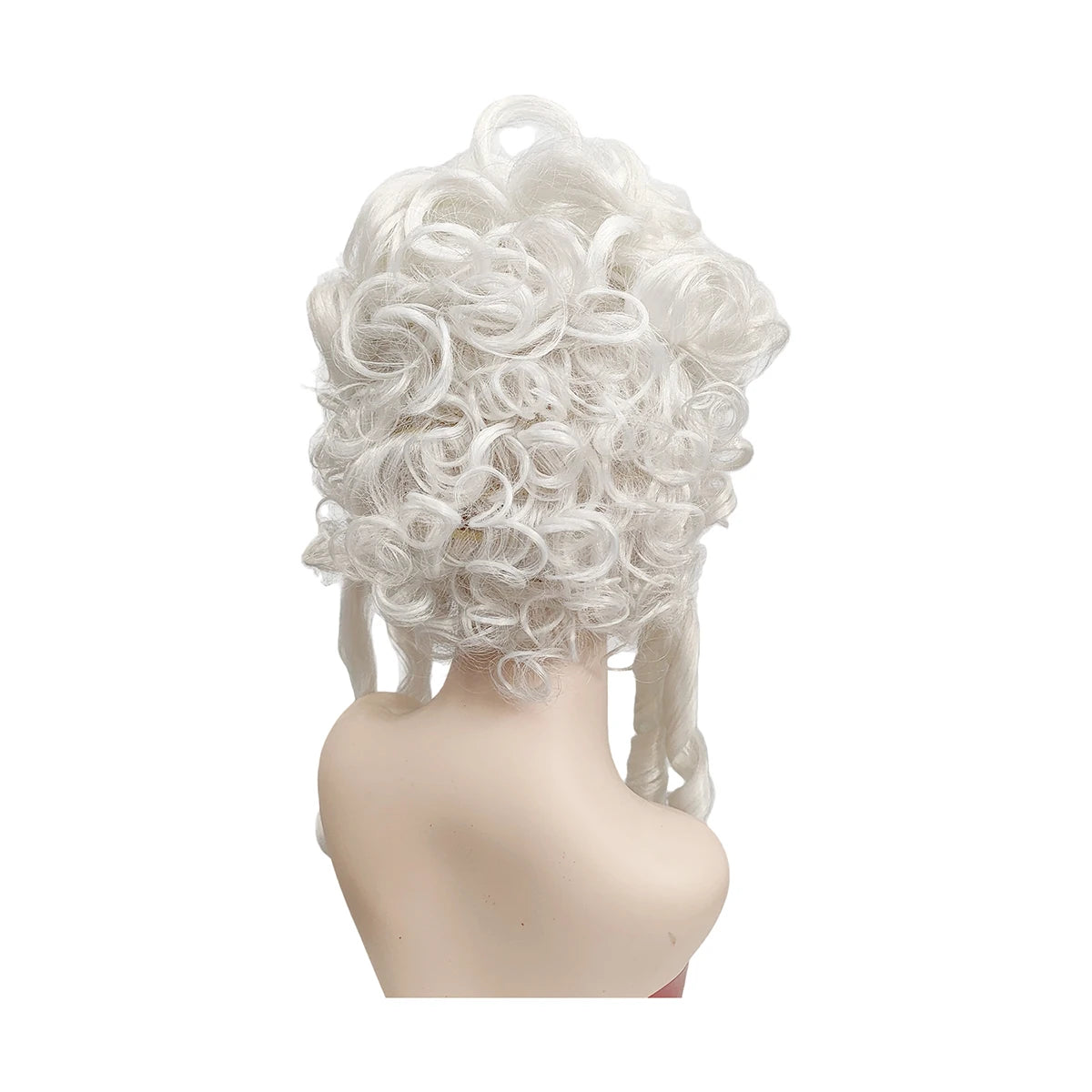 White Premium Synthetic Fiber Curly Wig with Bangs Spiral Curls Side Braids Fluffy Voluminous Updo with Pearl Flower Headband Black White Rose Accessories Lolita Gothic Style Adjustable Cap for Women Girls Cosplay Party Hallo