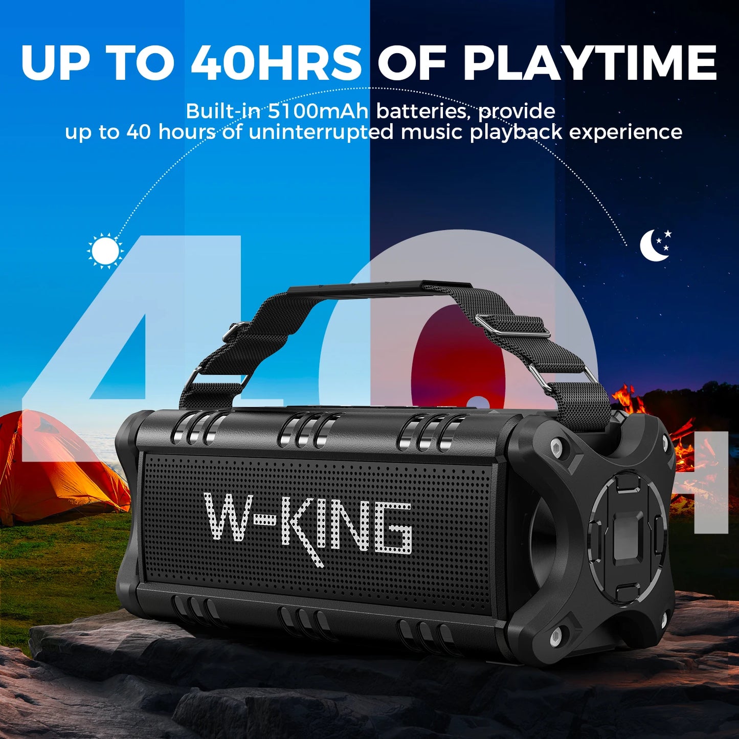 W-KING D8 Bluetooth Speaker, 50W RMS IPX6 Waterproof Loud Speakers Bluetooth Wireless, Large Outdoor Portable Party Box for Home, Outdoor, Beach, Swimming Pool