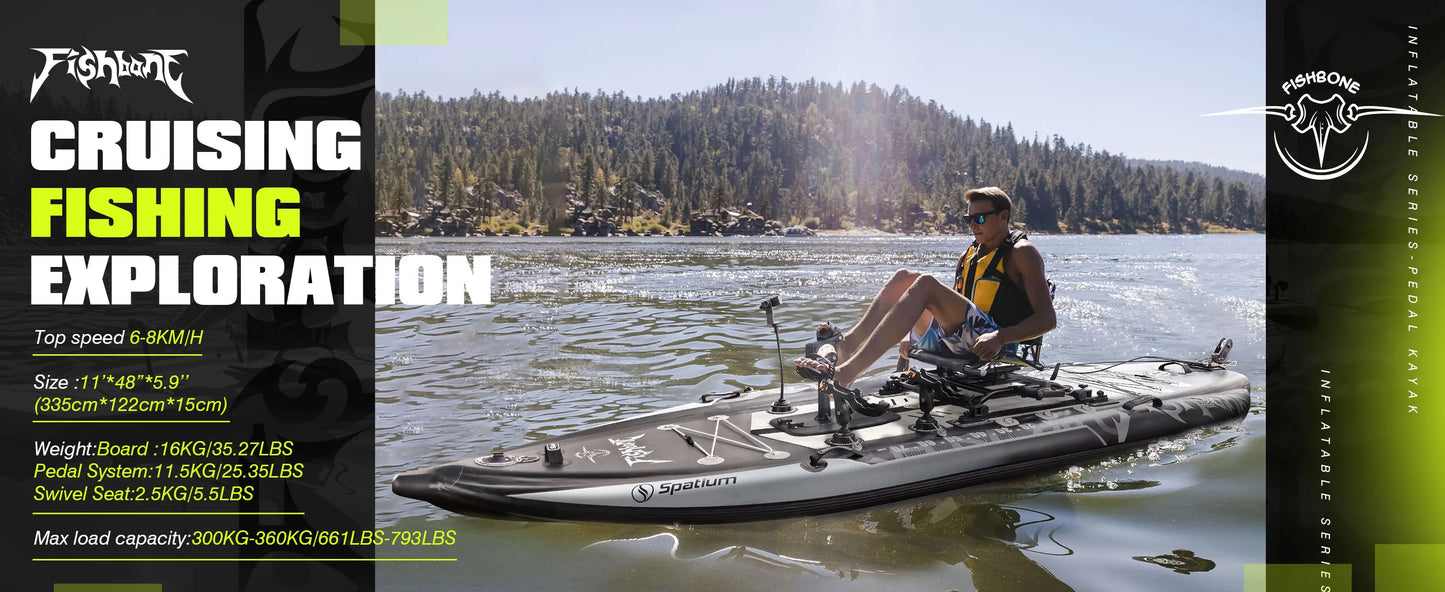 Fishing Kayak Boat Pedal Drive Sit on Top Pedal Drive Kayak Power System Orientation System, 11'*48"*6",Capacity 660LBS