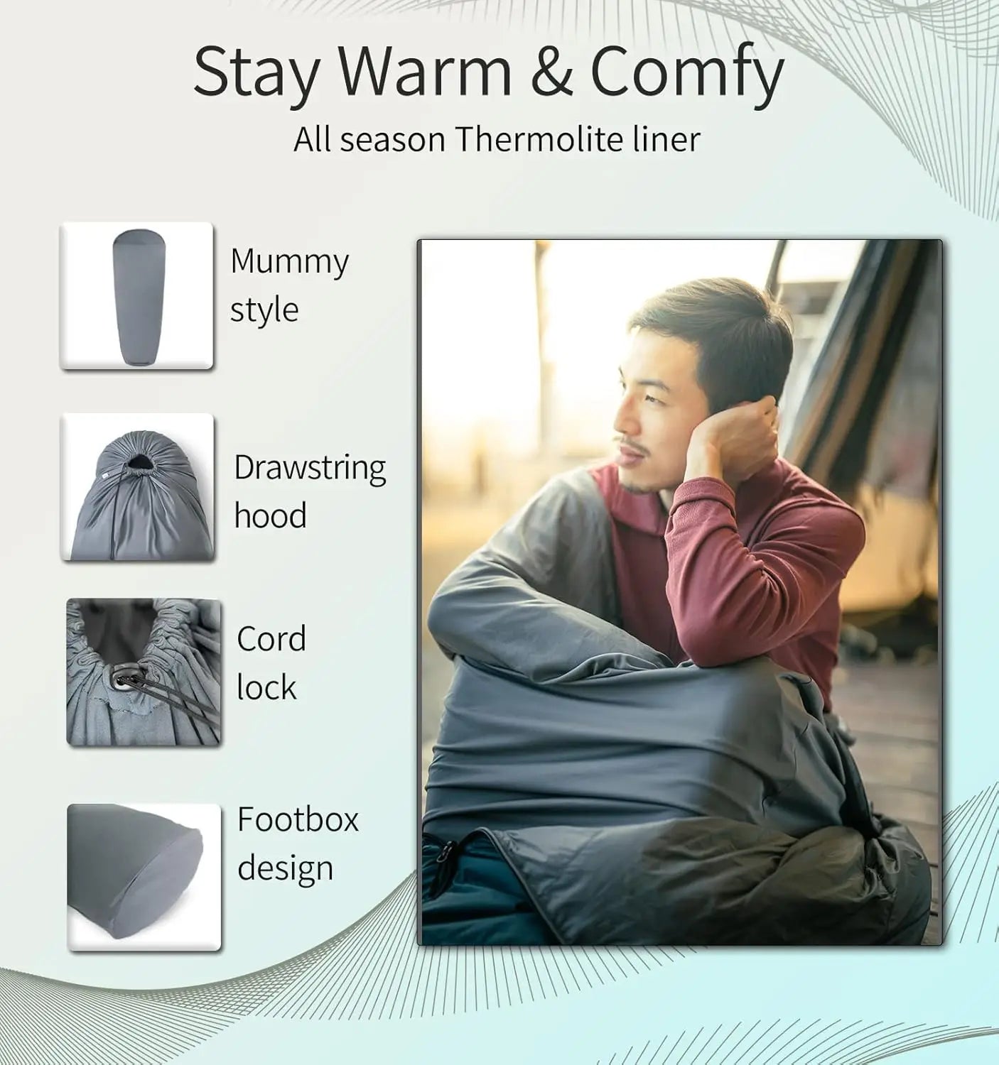 Sleeping Bag Liner Adds 22°F Warmth, Mummy Sack for Camping & Travel in Cold Weather