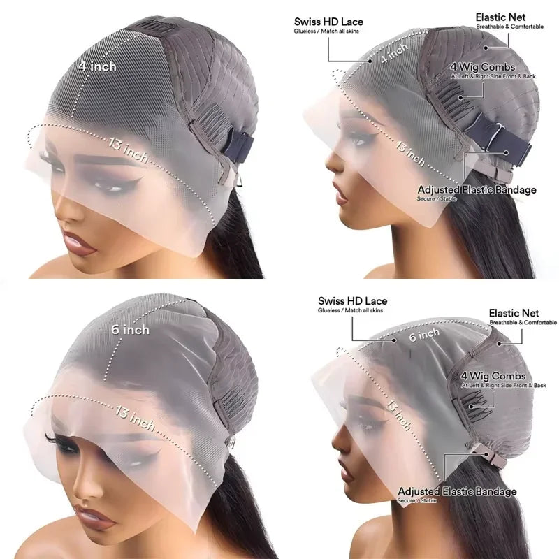 40 Inch Jerry Curly Human Hair Wig 13x4 13x6 HD Transparent Lace Front 250% Density Pre-Plucked with Baby Hair Deep Curly Water Wave Natural Black for Women Halloween Season