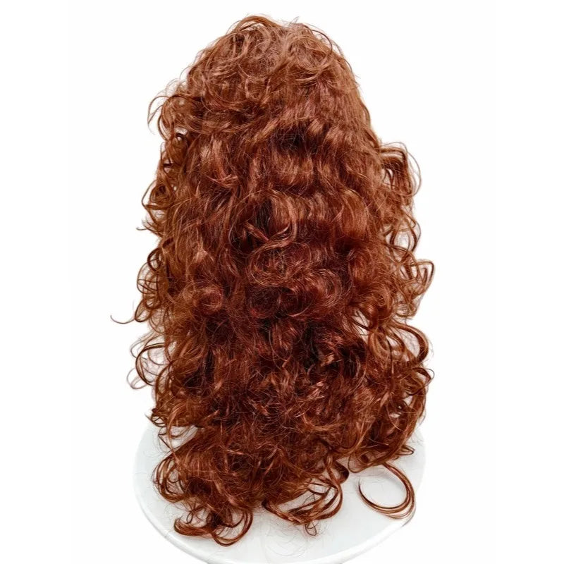 Red Brown Premium Synthetic Fiber Long Curly Wig Big Waves Fluffy Voluminous Thick Hair with Part Heat Resistant Adjustable Cap for Women Girls Cosplay Party Halloween Costume Role Play Stage Show Daily Use
