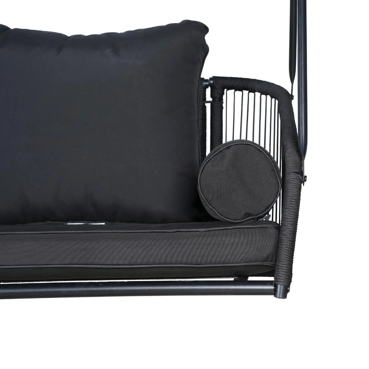 Ramona Premium Patio Swing with Canopy Stand - Black Outdoor Canopy Swing with Cushions, Customized