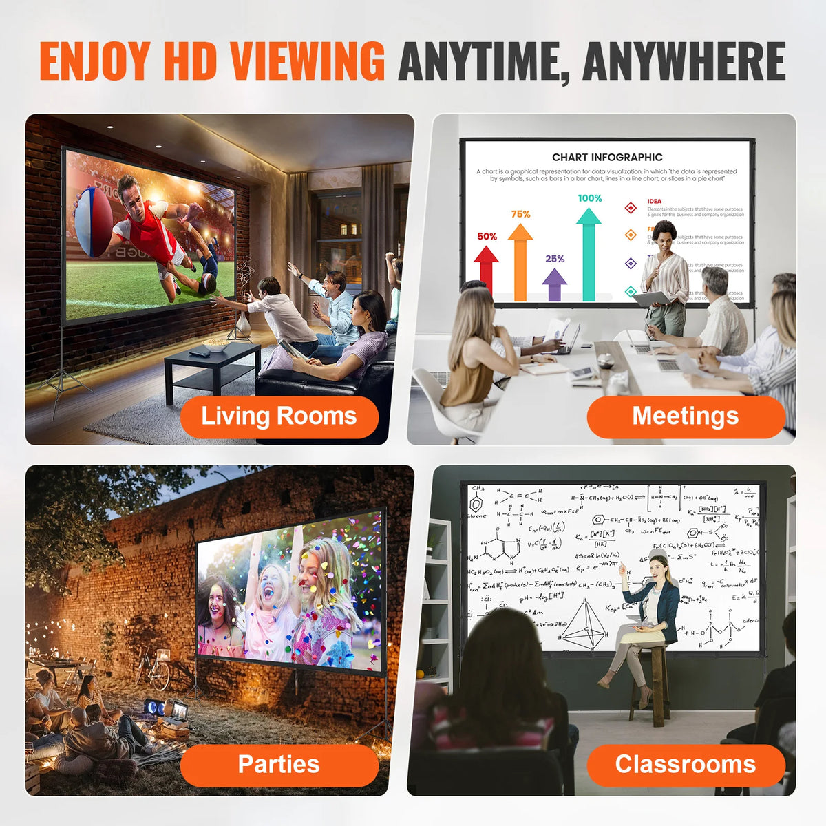 SucceBuy Projector Screen w/ Stand 150in 16:9 4K 1080 HD Portable Projection Screen for Home Office Garden Moive Theater Cinema