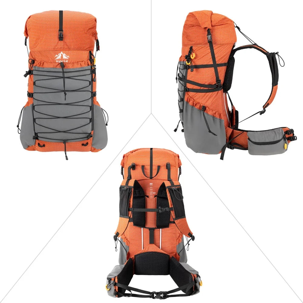 Night Cat Internal-frame Hiking Backpcack: 50L / 60L / 70L Roll Top Lightweight Travel Backpack with Rain Cover for Men Women Hiking Camping Backpacking