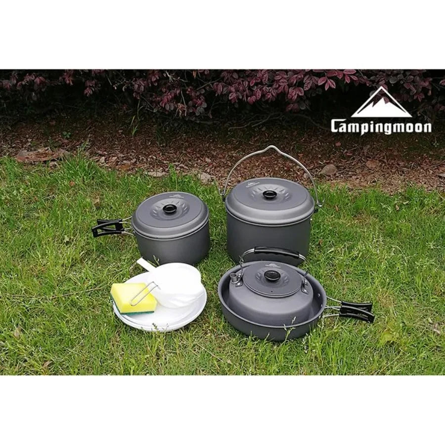 Nesting Camping Cookware Set 4-Piece Lightweight Aluminum Outdoor Cooking Set with 2 Pots Frying Pan Kettle Portable with Carrying
