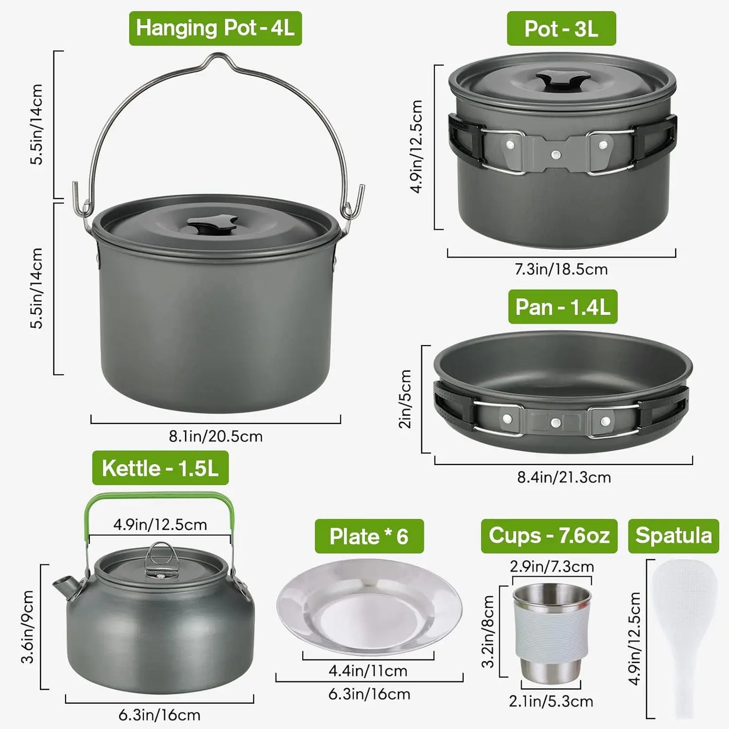 Camping Cookware Set - 37 PCs, Large Size Hanging Pot with Camping Pots and Pans, Camp Cooking Set