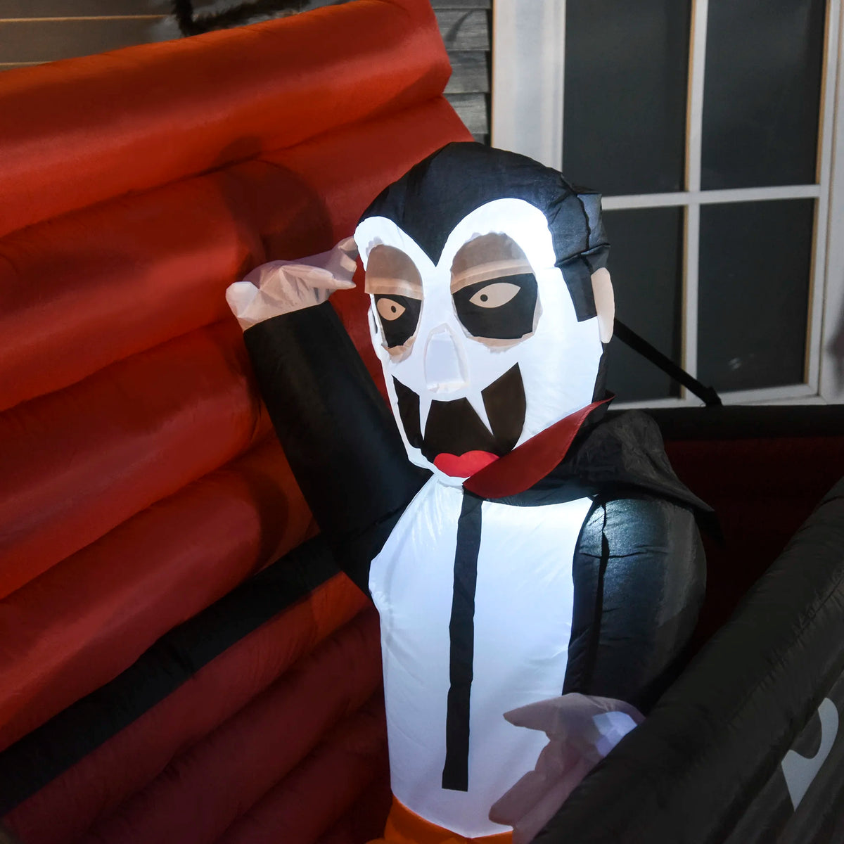 Homcom 70.75"W Inflatable Halloween Vampire Coffin Anchored Outdoor Display W/ Leds