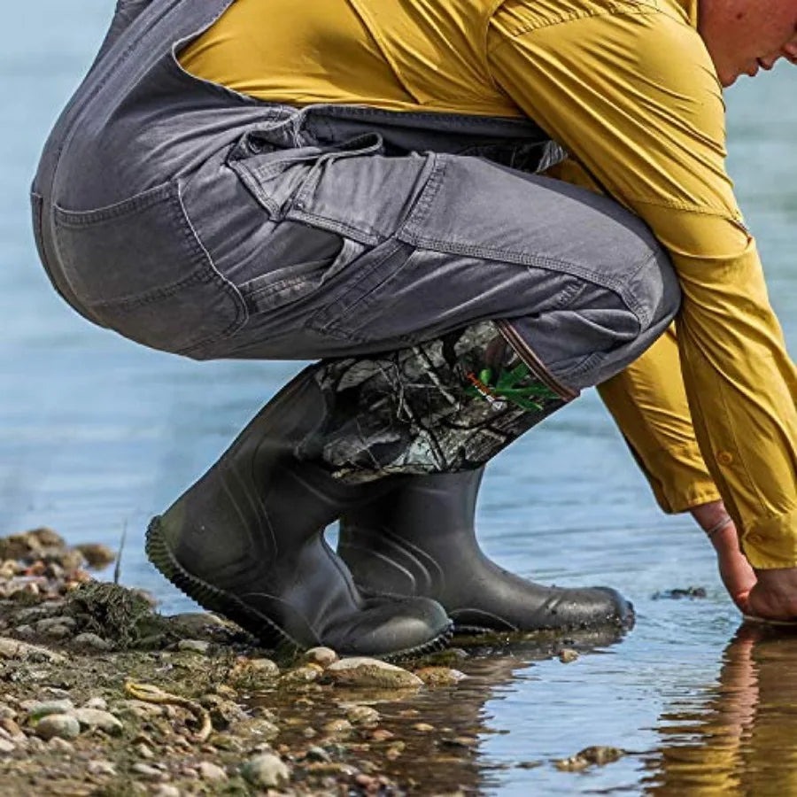 HISEA Men's Rain Boots, Waterproof Durable Insulated Rubber Boots for Men, 5 mm Neoprene Outdoor Mud Fishing Hunting Boots for