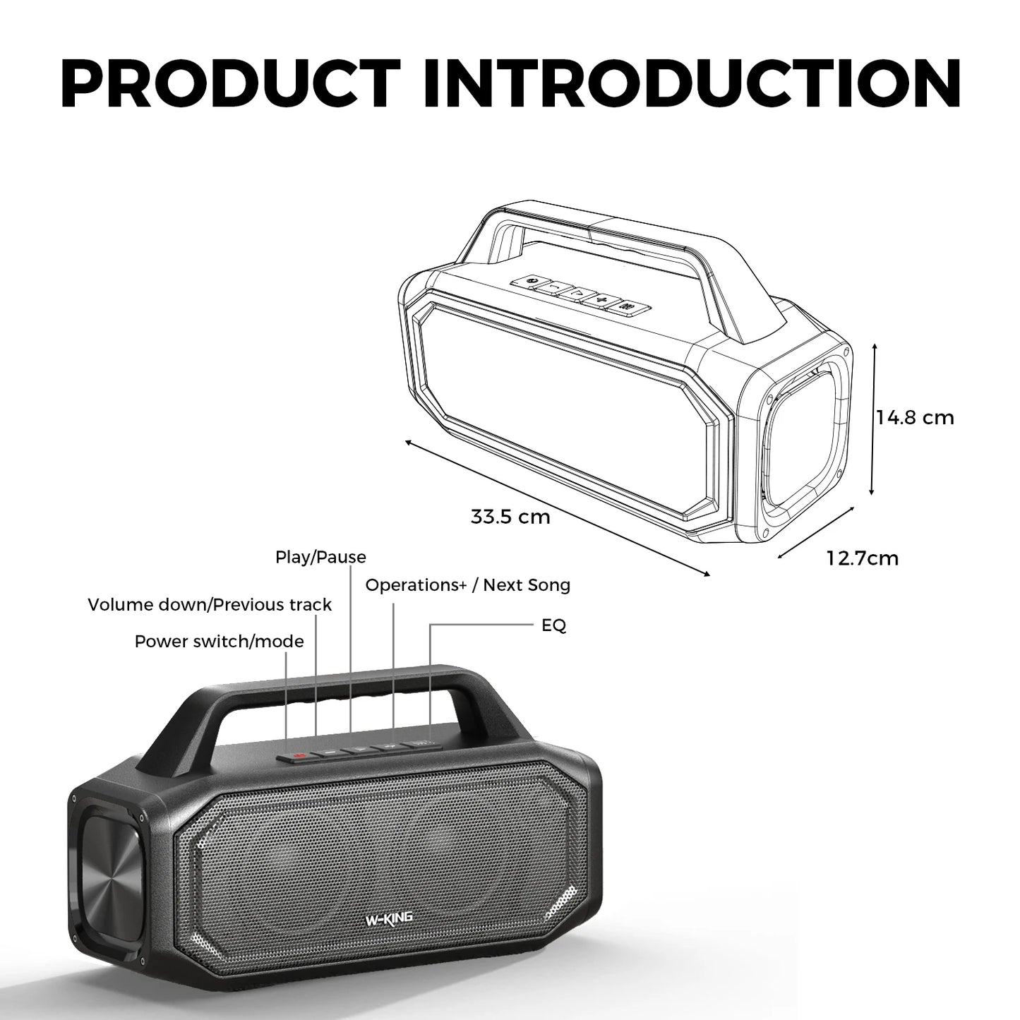 W-KING BT261-2 Portable Bluetooth 80W Wireless Speaker, IPX6 Waterproof Loud with Bass Boost, Stereo Pairing, Reverse Charging