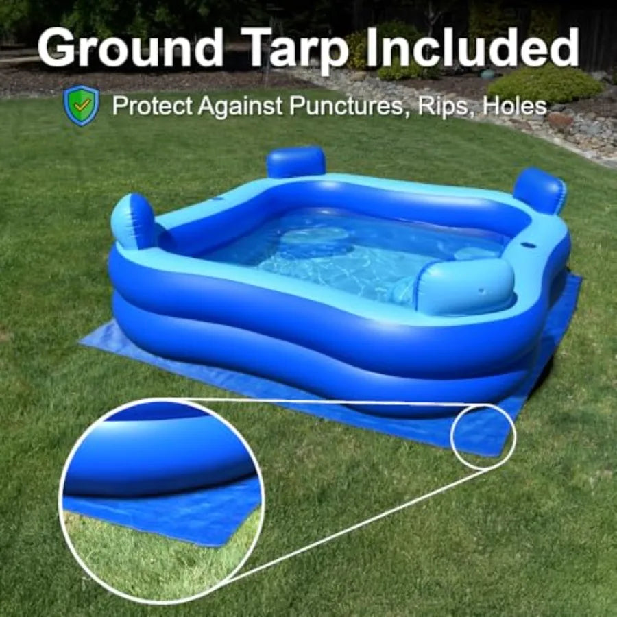Inflatable Pool Bundle with Seats Headrests - 8ft x 8ft - Electric Pump and Ground Tarp Included - Fast Setup and Reinforced Seats