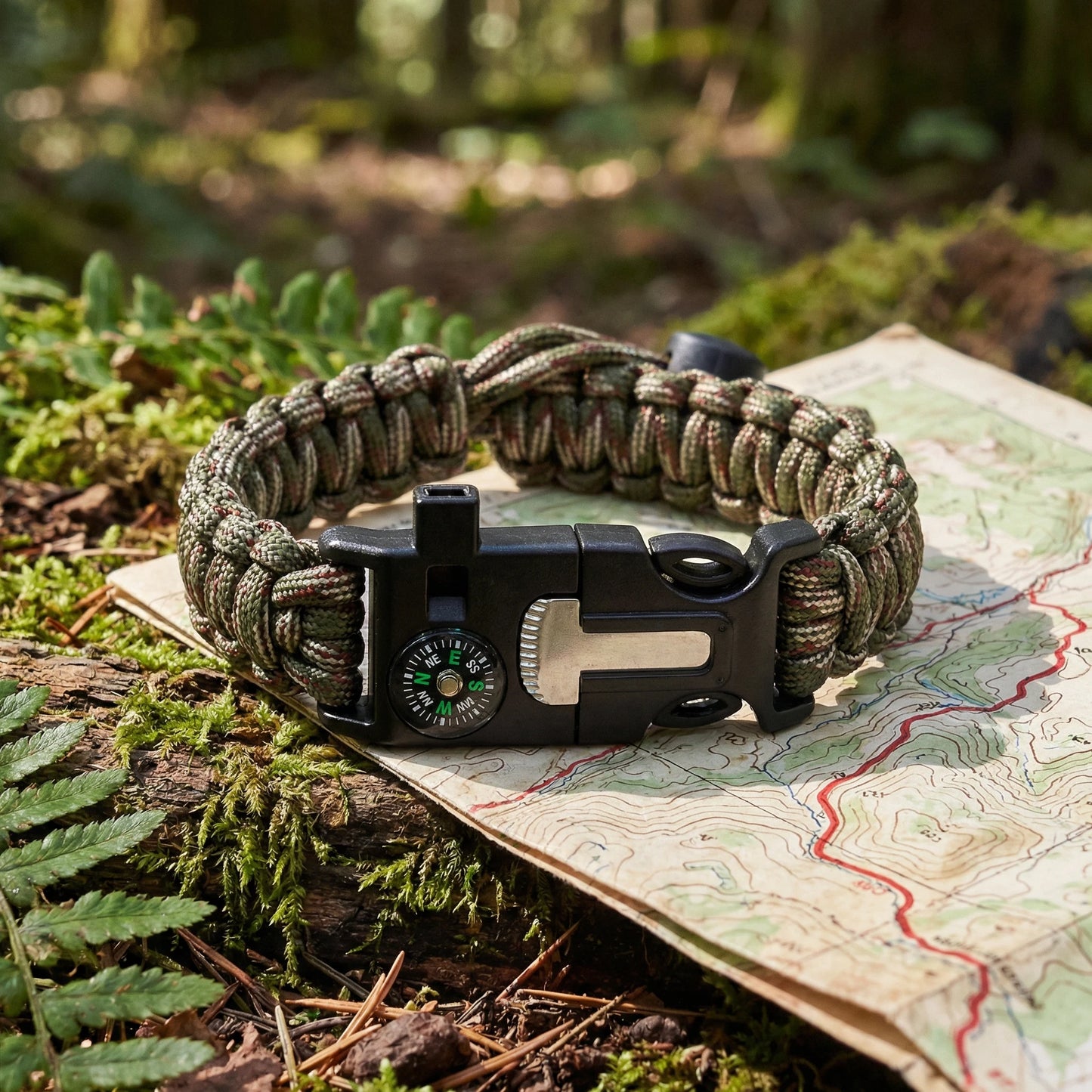 Outdoor Bracelets for Men and Women Adjustable Survival Paracord Bracelet with 11.8 Ft Nylon Cord, Flint Fire Starter, Camping