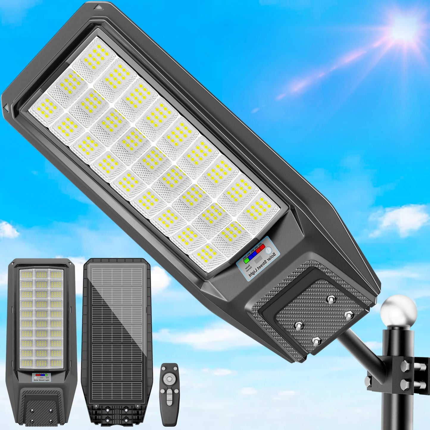 Ship from Local Warehouse, 1-Pack 8000W Outdoor Waterproof Solar Light, Motion Sensor & Remote Control, Timer & Constant Bright Mode, Dusk-to-Dawn Auto On/Off, IP65 Waterproof, Easy Installation, Ideal for Yard and Parking Lo
