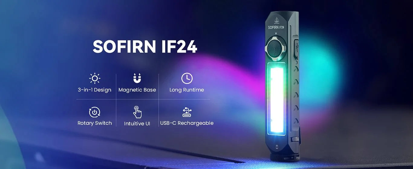 Sofirn IF24 RGB Light SST40 2000lm Powerful LED Flashlight 5V 2A 18650 USB C Rechargeable Torch IP66 Waterproof with Magnetic