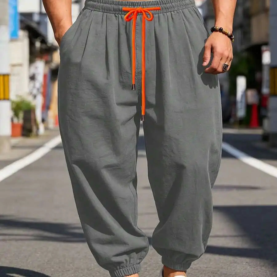 Men'S Thin Casual Loose Harem Pants - Comfortable Elastic Cuffs, Elastic Drawstring Waist Non-Stretch Casual Lantern Long
