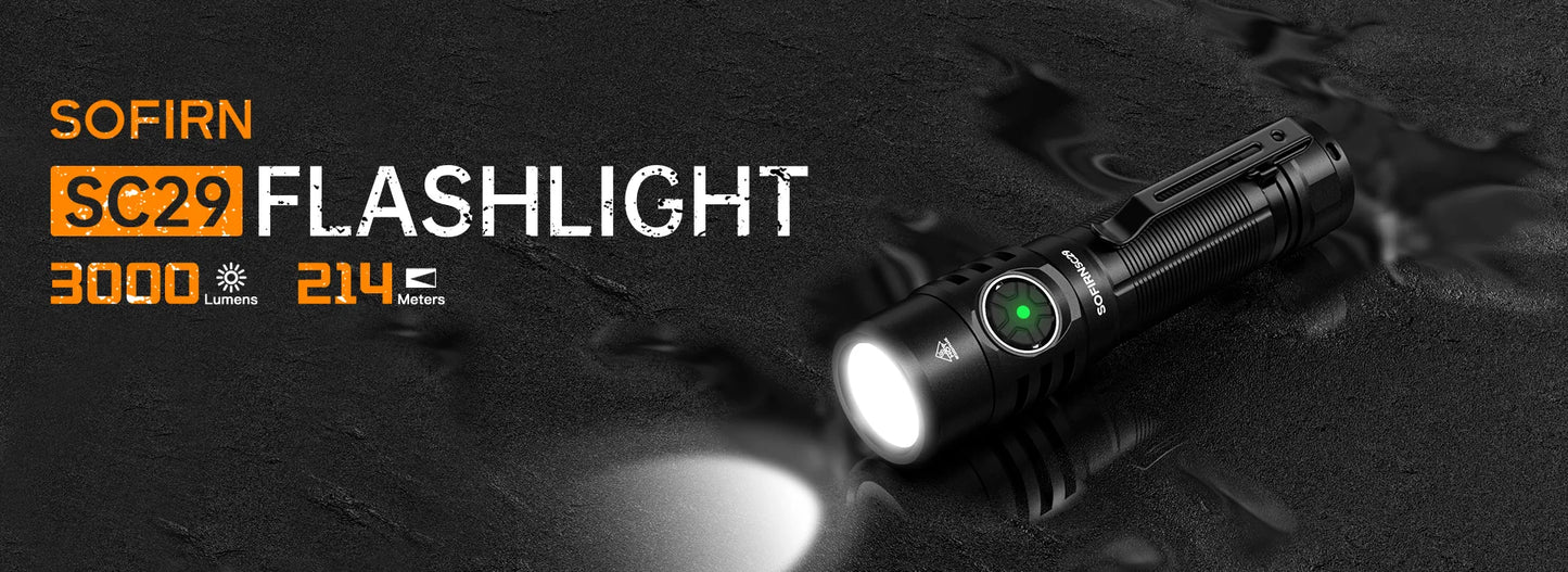 Sofirn SC29 3000 Lumens EDC Flashlight Rechargeable XHP50B LED Powerful 21700 Torch Light Lantern IPX8 for Camping Fishing
