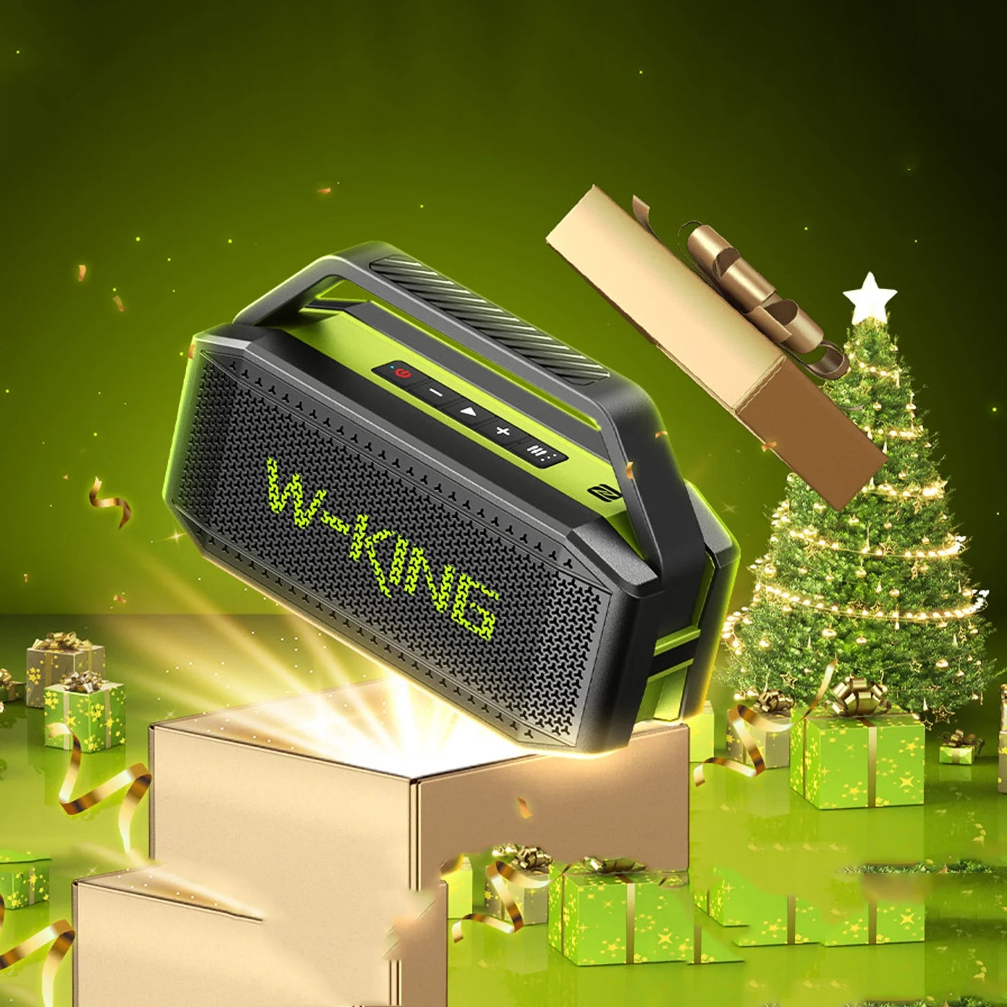 W-KING D9-1 Green Bluetooth Speaker, 100W Peak 60W HD IPX6 Portable Speaker Wireless Loud Waterproof Outdoor Party Large Boombox 2 Subwoofer/Ex-Large Passive Radiator-All Round Deep Bass/40H/PowerBank/TF/AUX/EQ