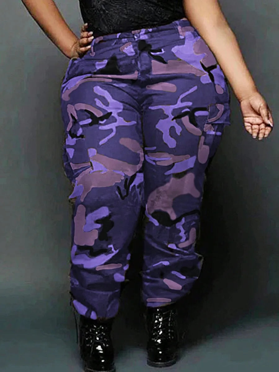Plus Size Women Casual Versatile Camouflage Pocket Cargo Pants
