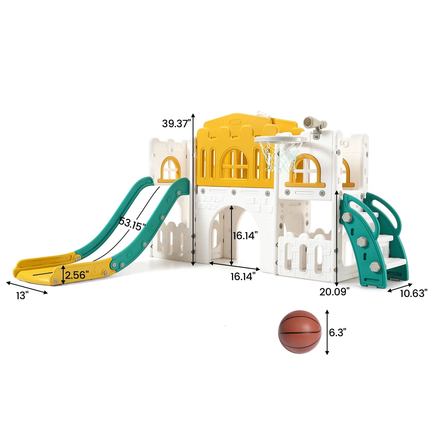 8 in 1 Toddler Slide Indoor Playground, Indoor Slide Toddler Playset for Toddlers Kids Outdoor Playground with Basketball Hoop,