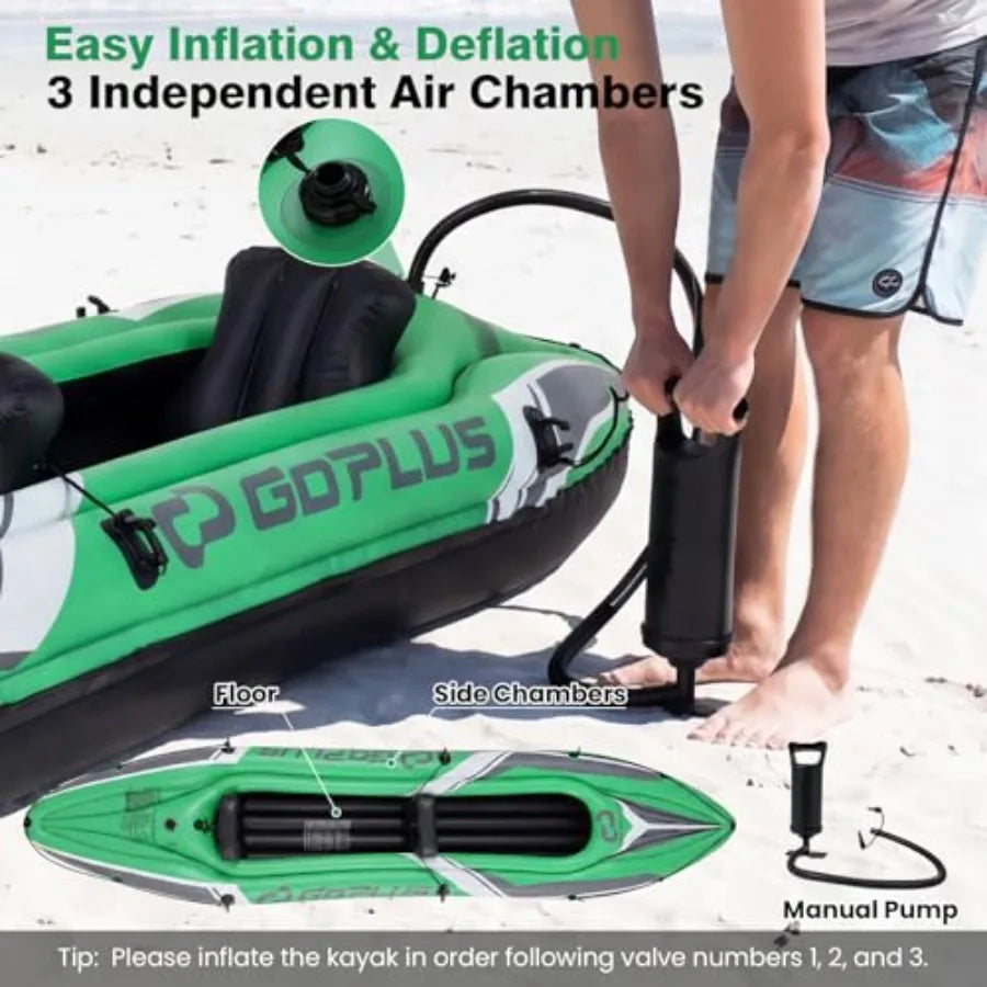 Inflatable Kayak For Lake And River Fishing, PVC Material, Blue And Gray, Durable Heavy-Duty Tandem Touring Design With Aluminu