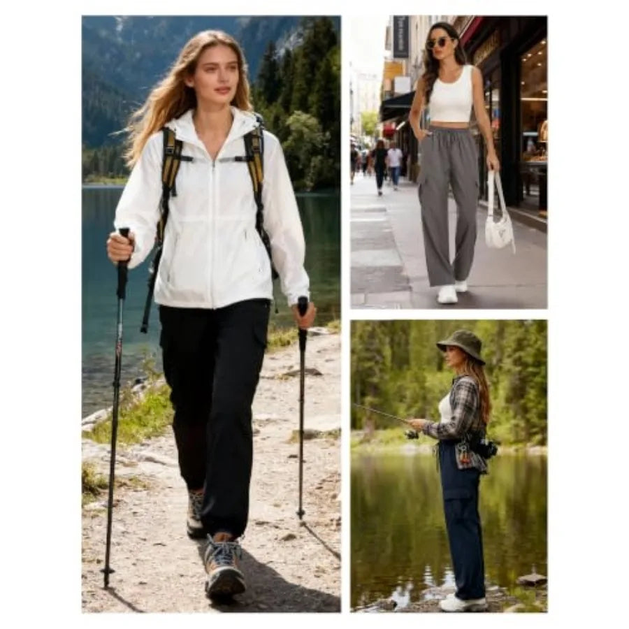 Lzzidou Womens Hiking Pants Lightweight Waterproof Quick Dry Cargo Pants with 4 Pockets Camping Trekking Trousers