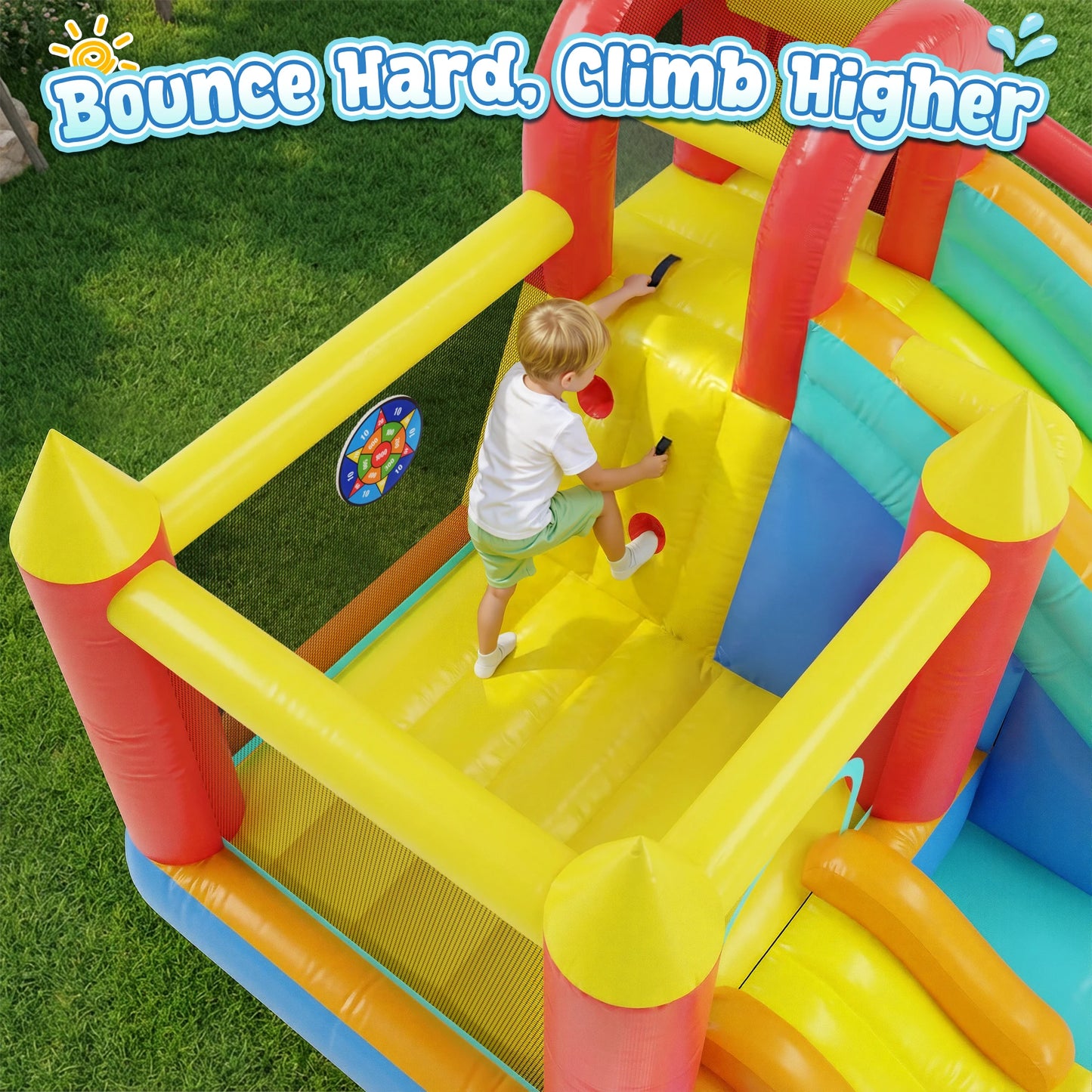 Jump 'n Slide Inflatable Bouncer for Kids, Heavy Duty Blower, Stakes Repair Patches Storage Bag, Indoor Outdoor Bounce House