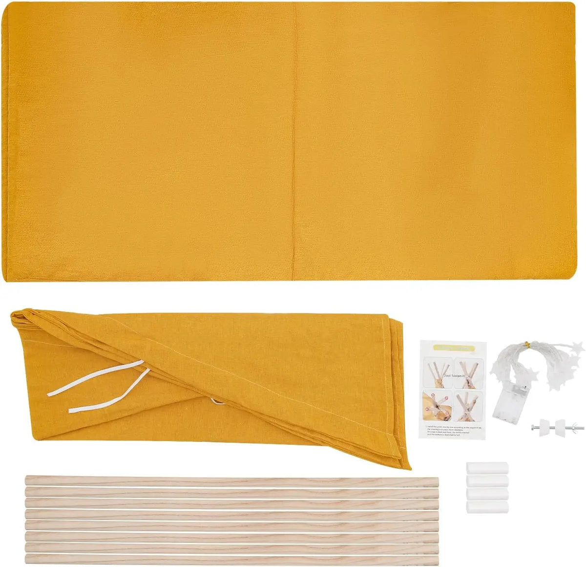 NEW Teepee Tent for Children, Children's Tent with Floor Mat and Fairy Lights, Foldable Cotton Play Tent, Playhouse for Indoor and Outdoor Use, 120 x 120 x 140 cm (Yellow)