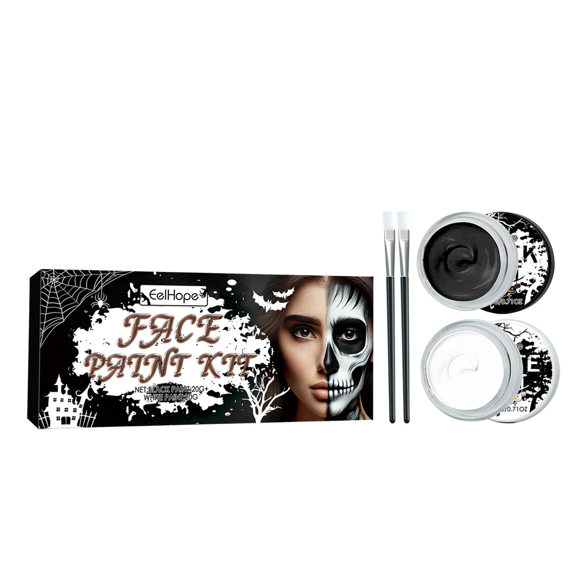 Eelhope Halloween Black White Body Paint Professional Face Body Art Makeup Smudge Proof Waterproof Body Paint for Costume Party