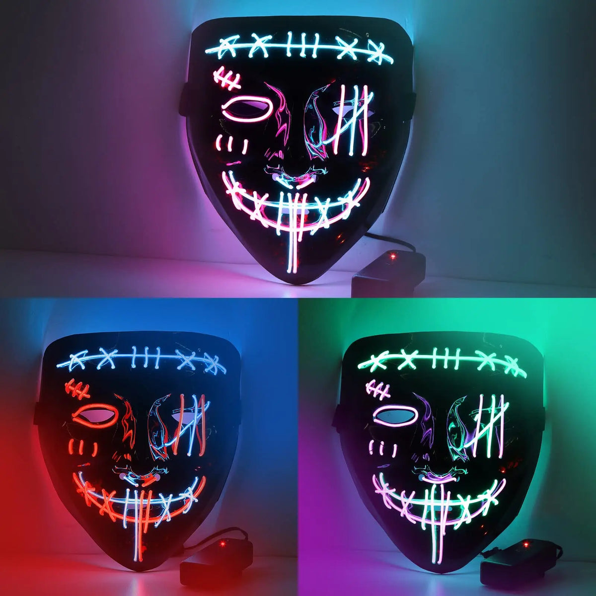 3 PACK Halloween Scary Mask LED Mask LED Purge Mask LED Light Up Mask for Halloween Costume