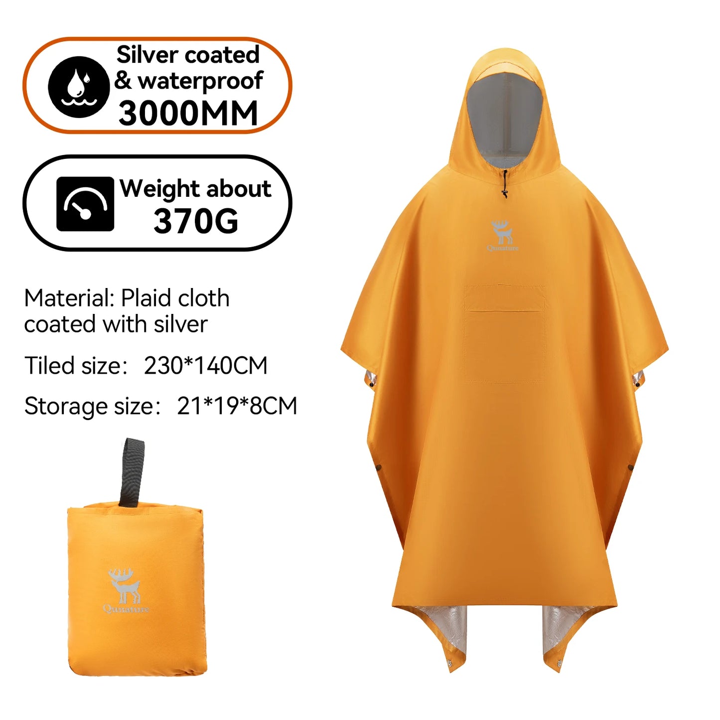 Qunature Raincoat 3000mm+ WaterResistan Lightweight Multifunctional Sky Curtain Floor Mat Hiking Fishing Climbing Cycling Poncho