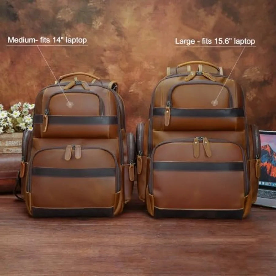 Men's Vintage Leather Backpack 15.6 Laptop Bag Large Capacity Business Travel Hiking Shoulder Daypacks Brown Premium Quality