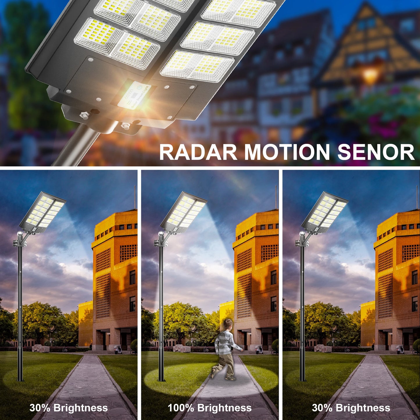 1-Pack 6000W Solar LED Flood Light, Solar Street Light with Motion Sensor & Remote Control, Dusk-to-Dawn Auto On/Off, 3 Brightness Modes, IP65 Waterproof, Easy Installation, Ideal for Yard, Patio, Basketball Court, Parking Lo