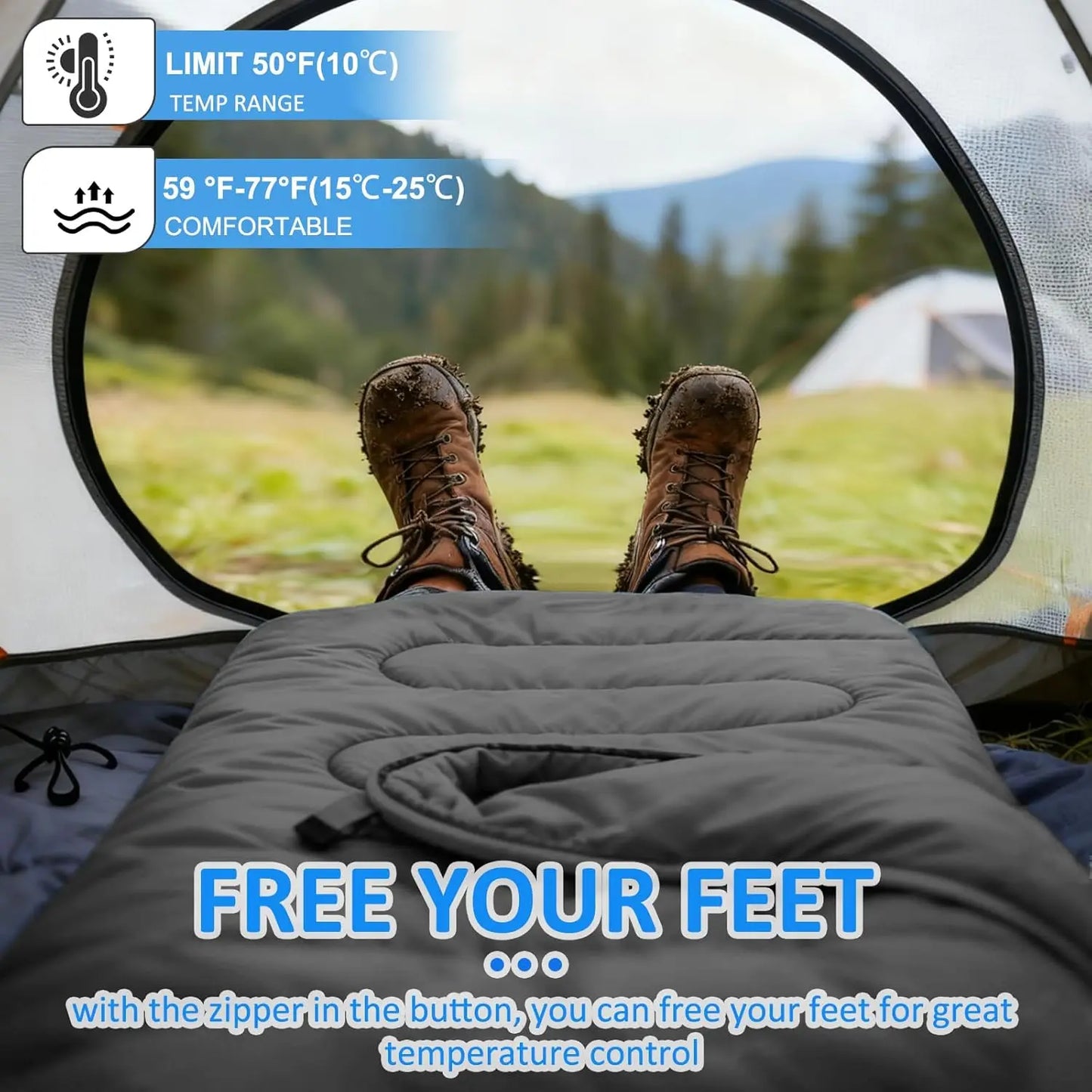 Lightweight Waterproof 3-Season Camping Sleeping Bag for Adults and Kids - Warm & Cool Weather Use for Spring, Summer, Fall - Outdoor Camping Gear, Traveling, and Adventures