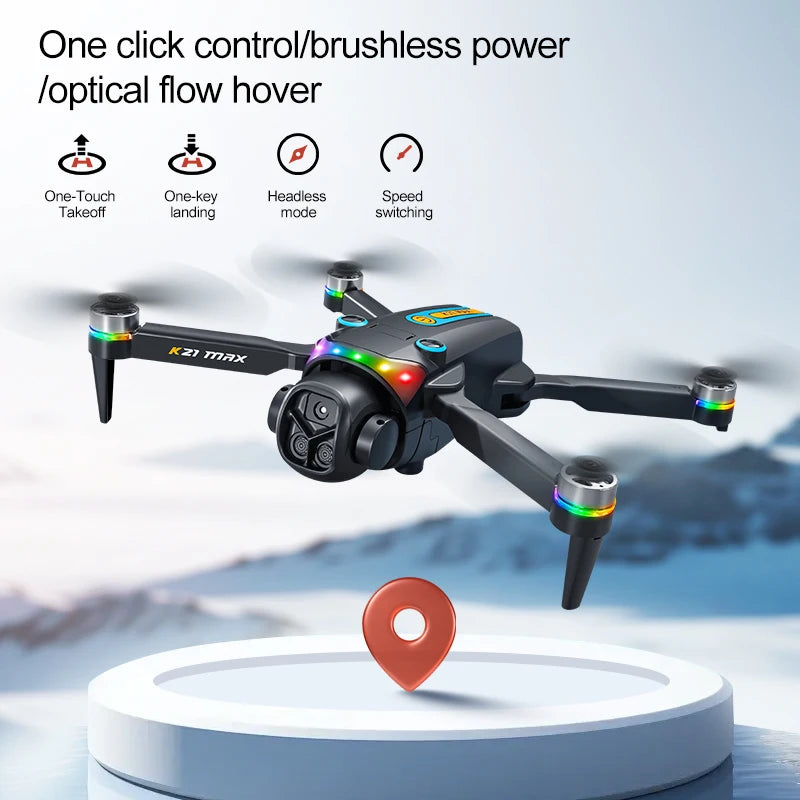 The K21MAX Drone, Equipped with a 4.3-Inch Built-in Screen Remote Controller, Is a Portable Remote-Controlled Quadcopter Suitable for Beginners. It Supports Optical Flow Hovering, Automatic Return-to-Home, and Makes a Great H