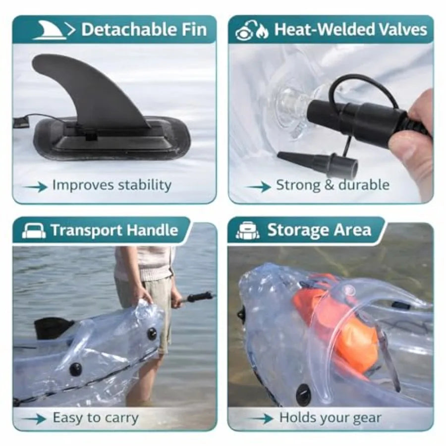 Clear Kayak 2 Person Transparent Inflatable Tandem For Adults Suitable For Lake Use Made Of Premium PVC In Crystal Clear With E