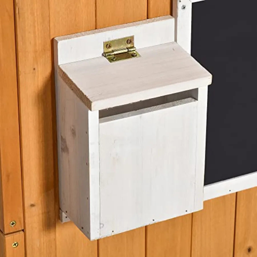 Outdoor Wooden Playhouse For Kids With Working Door, Yellow Finish, Includes Windows, Mailbox, Bench, And Flower Pot Holder