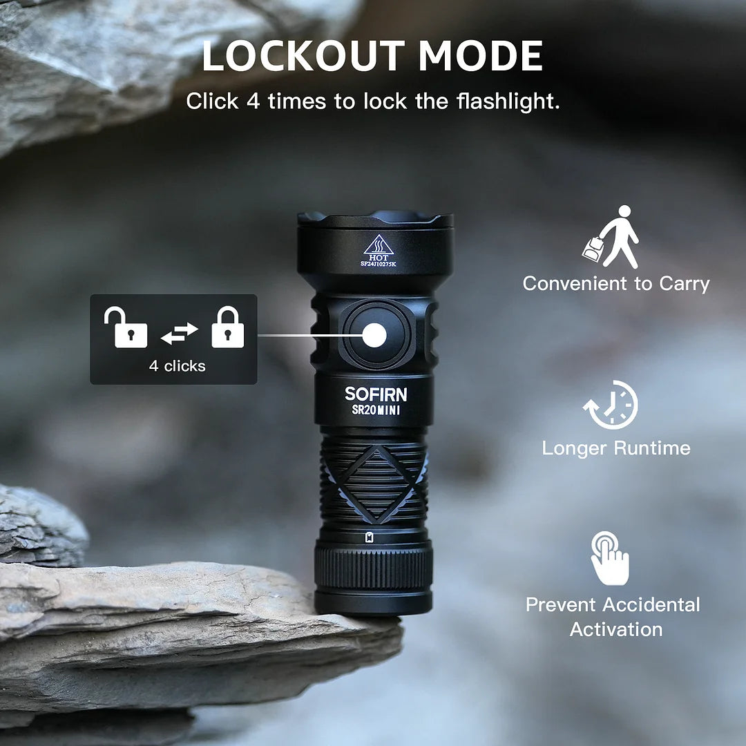 Sofirn SR20 MINI 18350 USB C Rechargeable Flashlight 1200lm Powerful EDC Torch CSP2323 LED Light 5700K White and Red Light