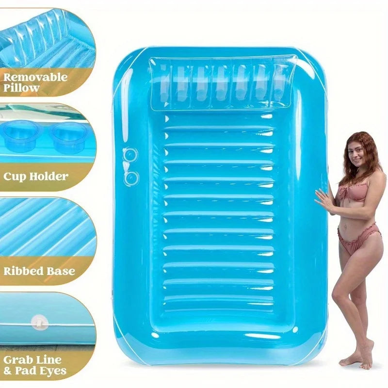 JOYFY Inflatable Tanning Pool Lounger Float 85" x 57" Extra Large Pool Floats Adult with Pillow Sunbathing Bed Lounge