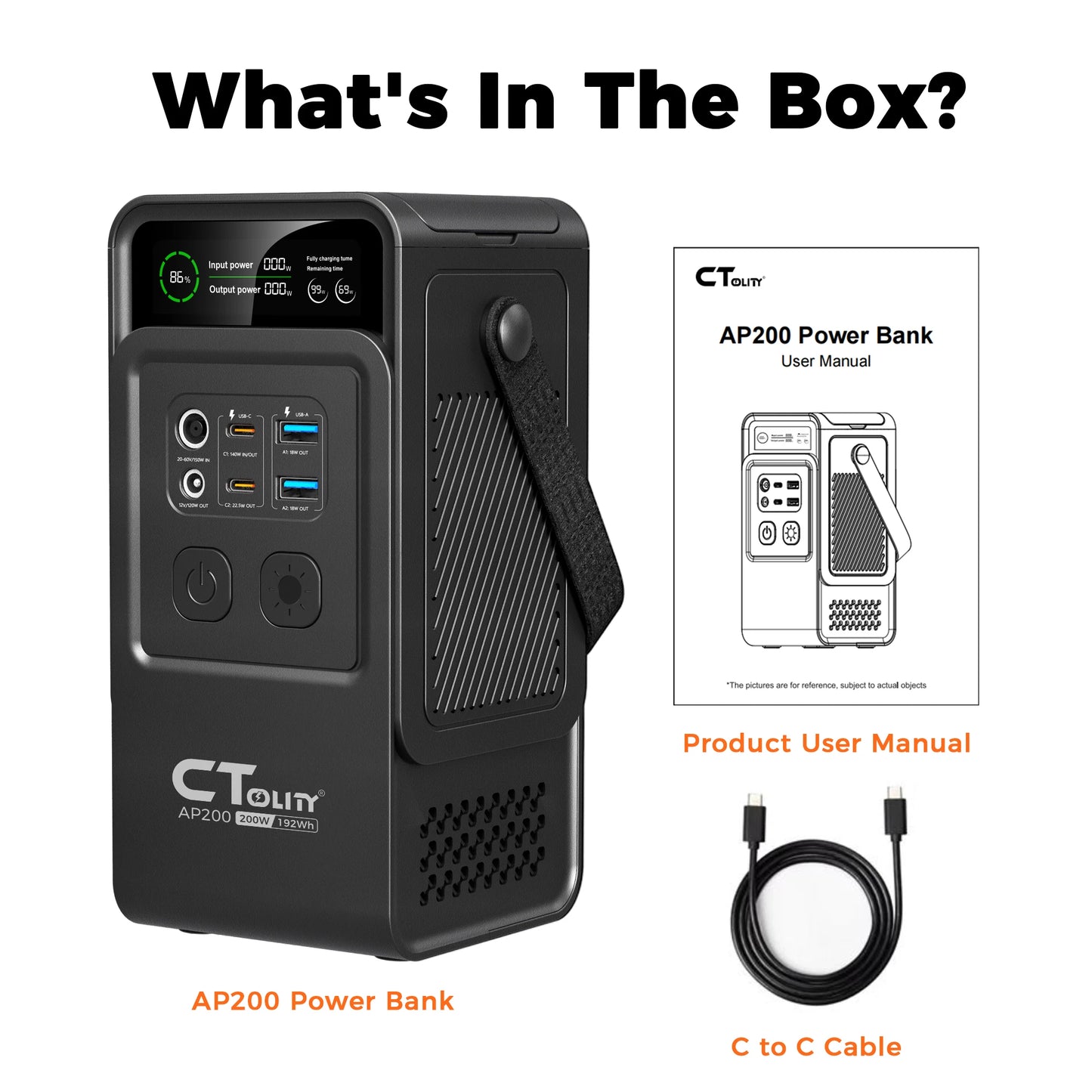 CTOLITY 2400W 200W Power Station Outdoor Camping Portable 2048Wh Solar Generator LiFePO4 Battery 110V 192Wh Power Bank Home Backup Power Supply Emergency Battery