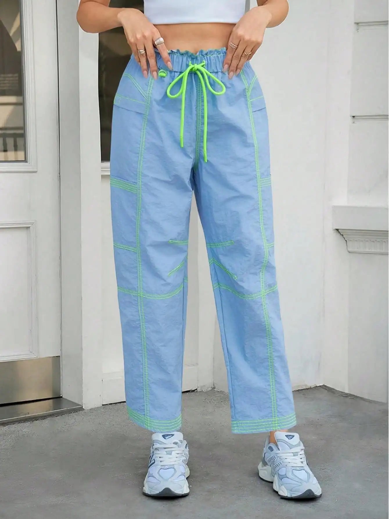 Women's Baggy Cargo Joggers With Pockets - Elastic Waist Lounge Pants Loose Fit Casual Streetwear Sweatpants Hiking Track Pants