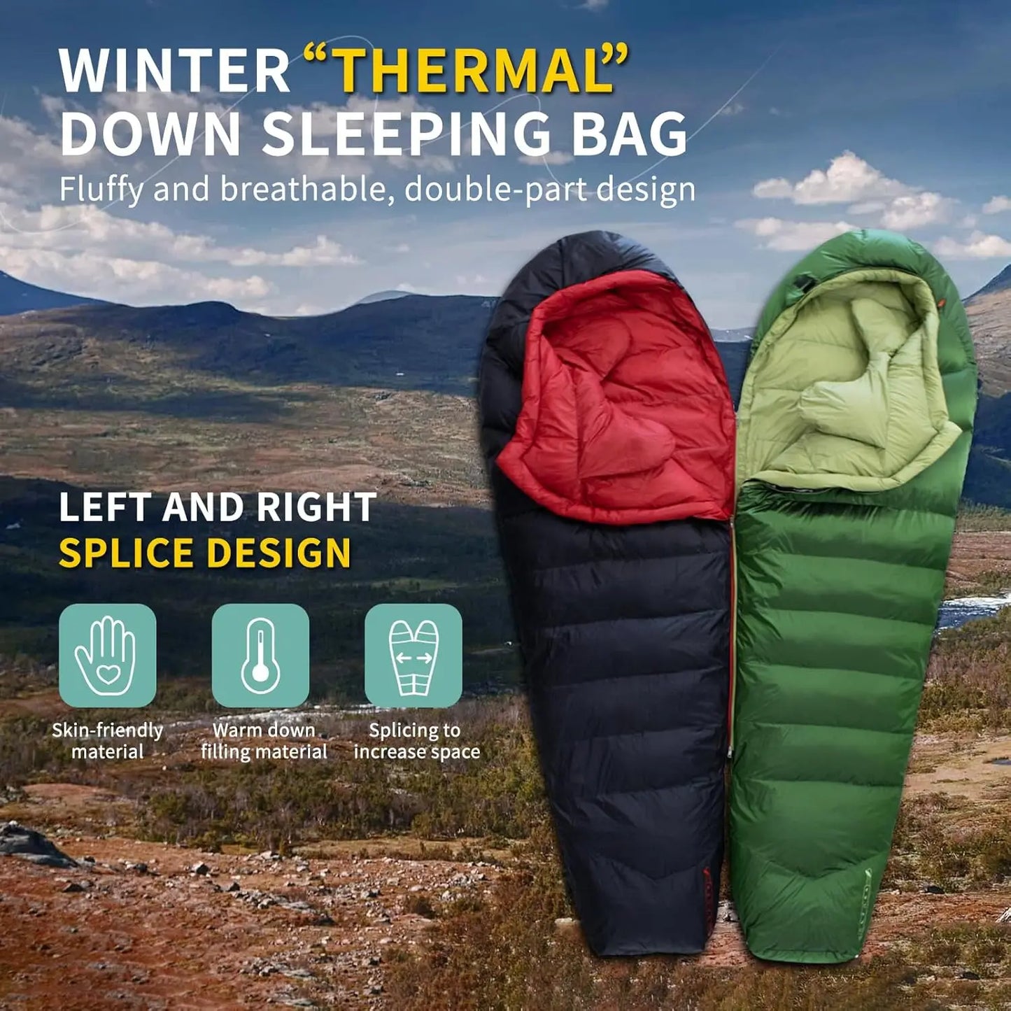 620FP Down Sleeping Bag for Adult Backpacking, Hiking, Camping - Lightweight with Compression Sack