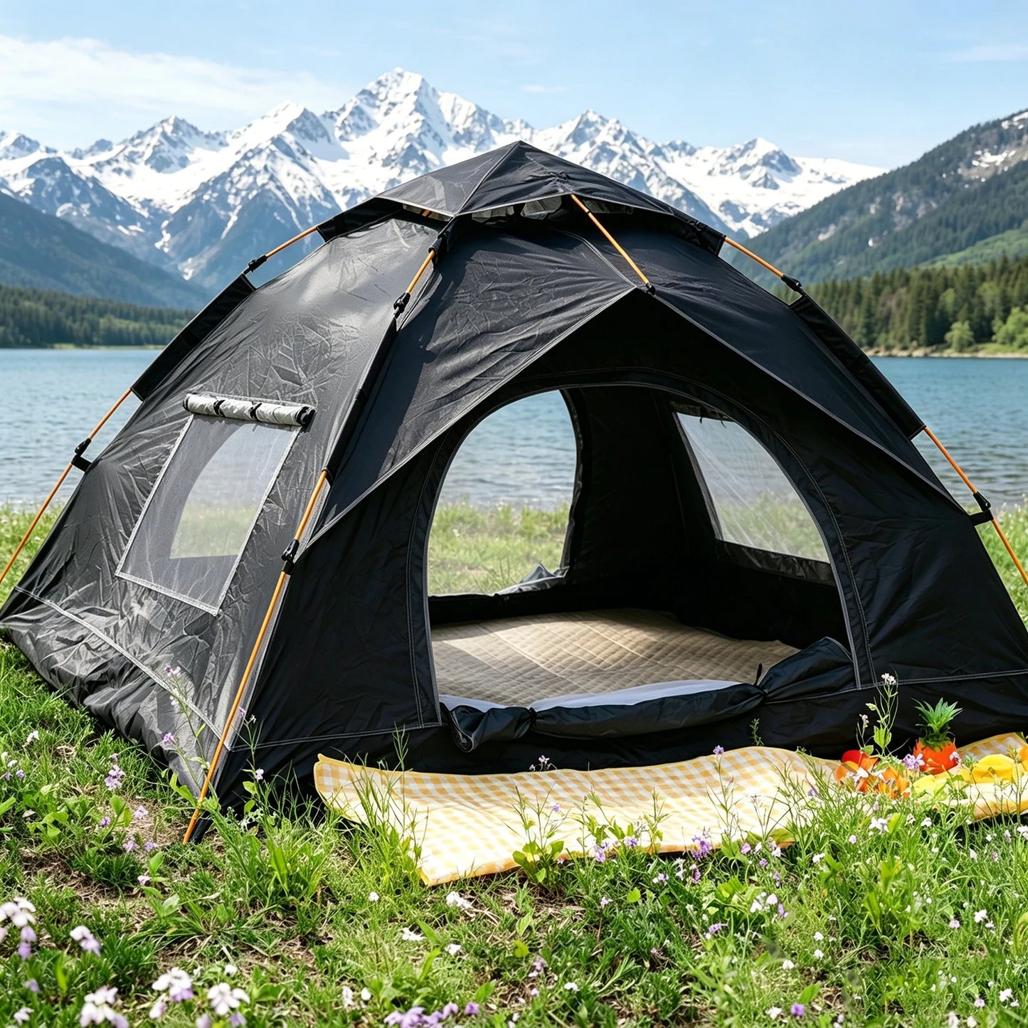 PAKICETUS 1/2/3 Person Instant Dome Tent, 60 Seconds Quick Automatic Setup Dual Doors Portable Pop Up Tent with Carry Bag, Lightweight Backpacking Tent for Outdoor Adventure Hiking Backyard Use