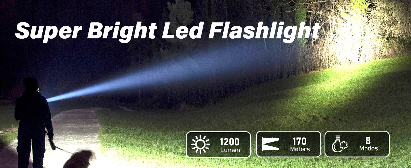 Powerful Tactical Flashlight SST40/519A 2000lm 18650 LED Torch USB C Rechargeable Light Lamp with Dual Switch
