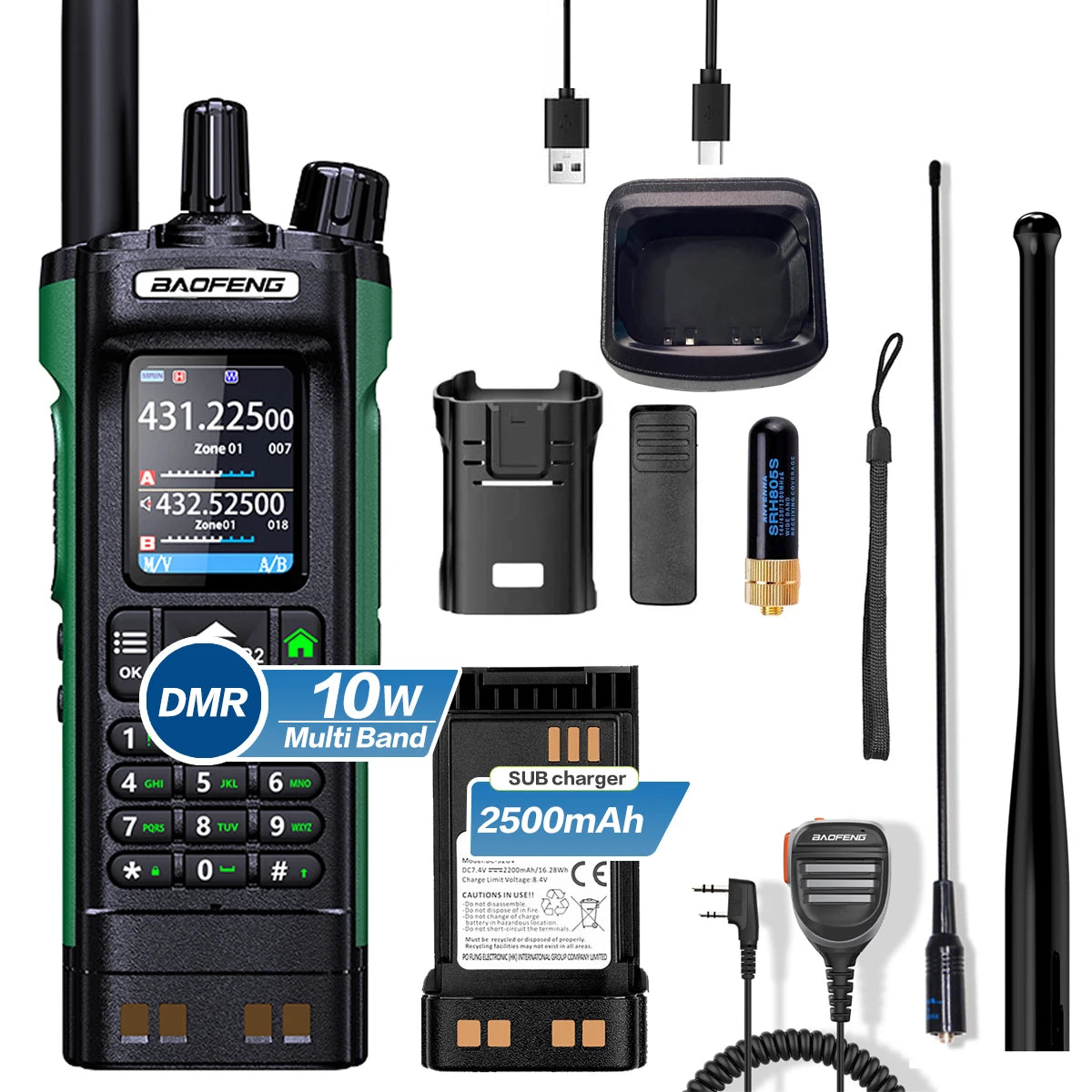 BAOFENG DM32 Walkie Talkie DMR GPS 10W Programming Multi Band Wireless Copy Frequency Type-C DM-32UV Ham 2 Way Ra