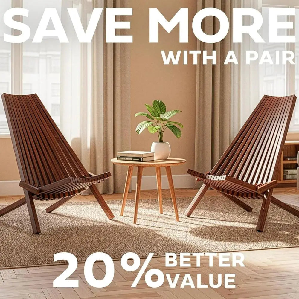 2-Pack Acacia Wood Outdoor Lounge Chairs, Portable Low Profile Seating for Patio, Lawn, Beach, and Camping